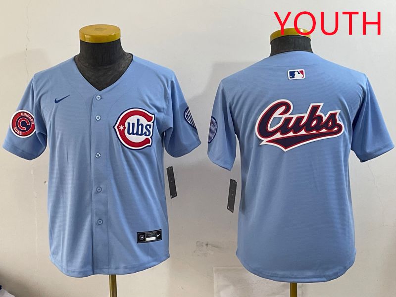 Youth Chicago Cubs Blank Light Blue Throwback 2025 Nike MLB Jersey style 2->youth mlb jersey->Youth Jersey